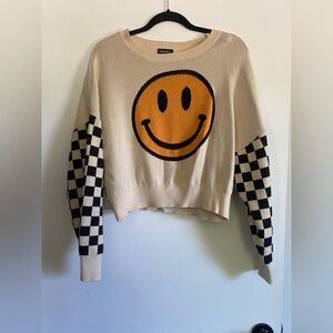 Women's Cream Sweater with Smiley Face